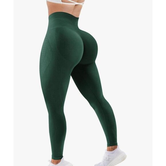 Solid Pine Green High Rise Butt Lift Contour Athletic Leggings Small - Picture 1 of 6